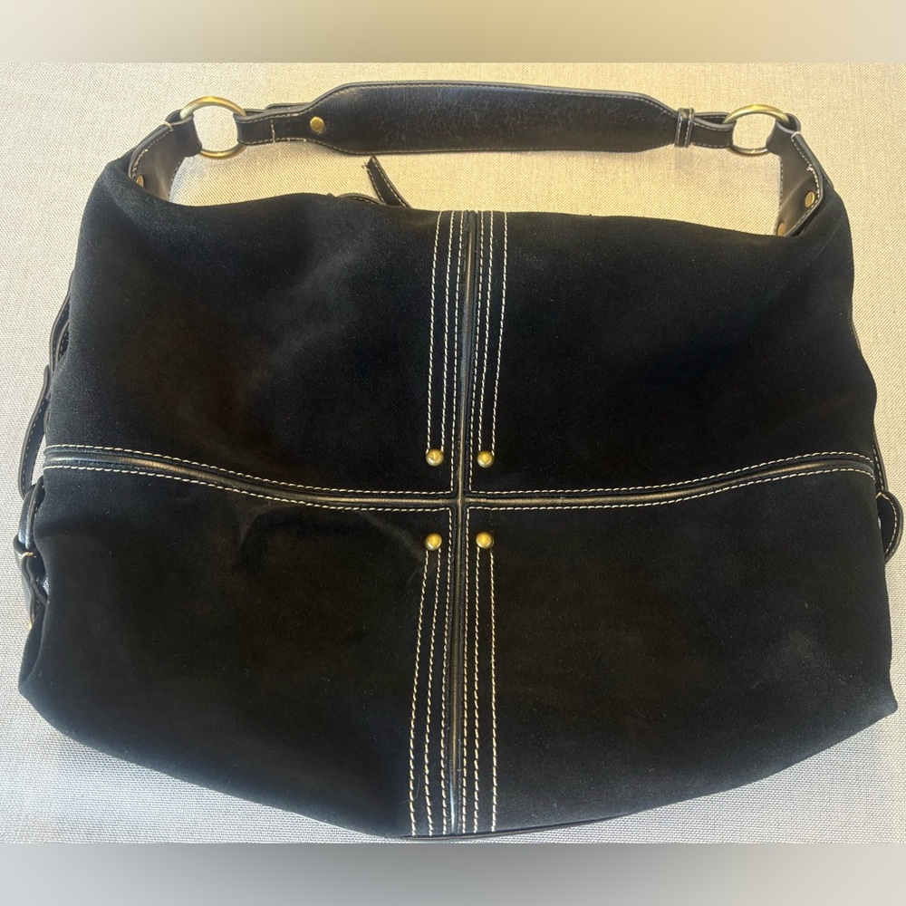 Ladies 16 X 11 X 4 ANA A New Approach Purse Black Hobo real Leather shoulder bag